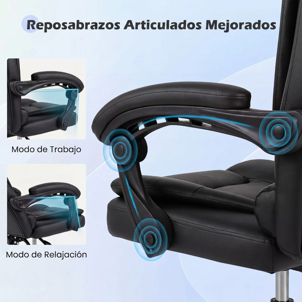 Cadeira de Escritório Executiva, 66 x 59-98 x 108-118 cm, Ajustável e Reclinável, Preto