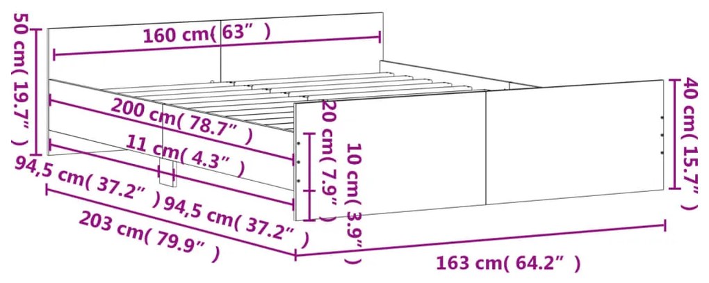 Estrutura de Cama Moona - 160x200 cm - Cinzento - Design Moderno