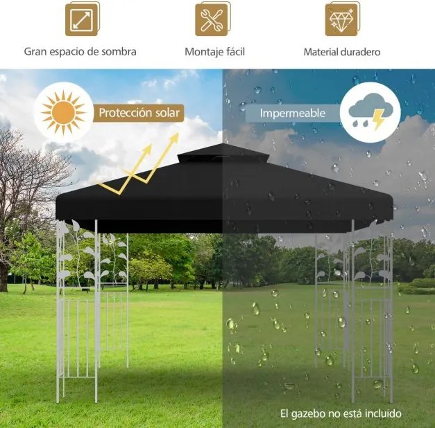 Toldo de substituição para tenda (NÃO INCLUIDA) de 2 andares de 300 x 300 cm com fivelas de alumínio, ganchos e fechos Preta