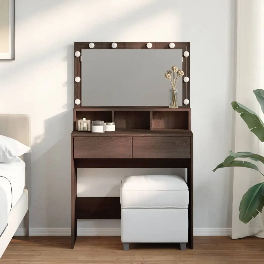 Toucador com LED 80x41x134,5 cm carvalho castanho