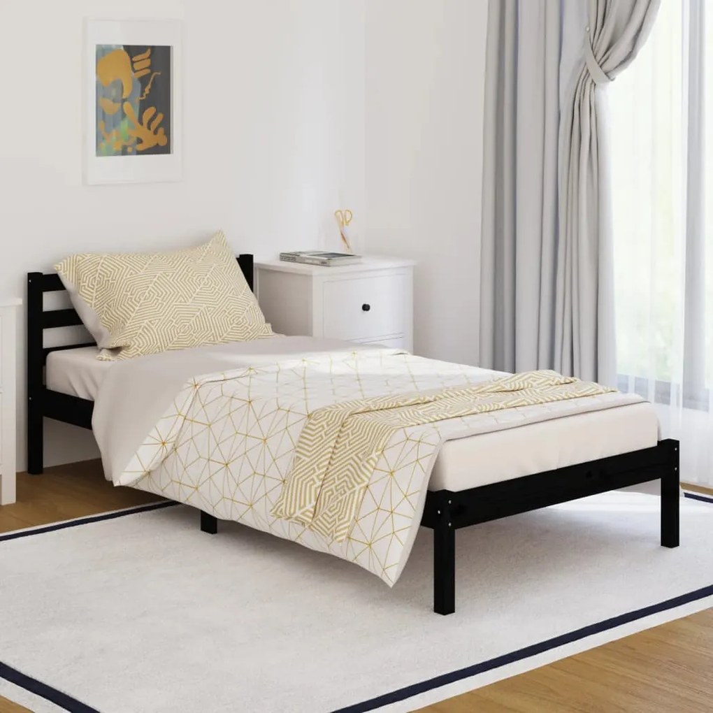 vidaXL Estrutura de cama 90 x 200 cm madeira de pinho maciça preto