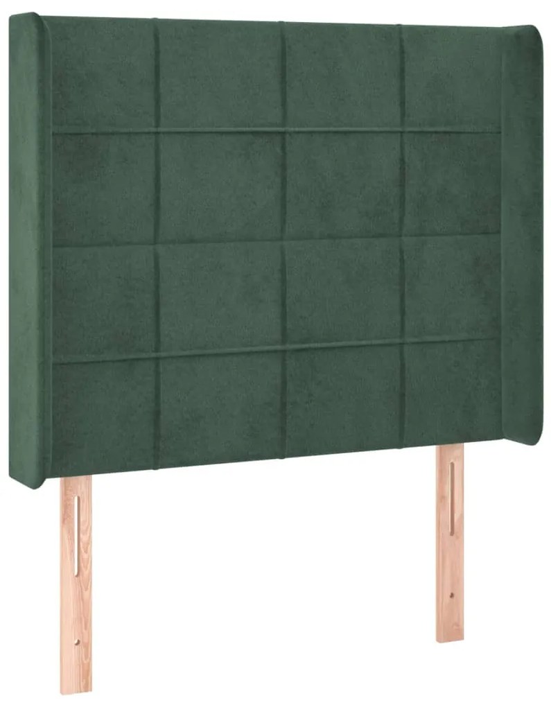 Cabeceira de cama c/ LED veludo 103x16x118/128 cm verde-escuro