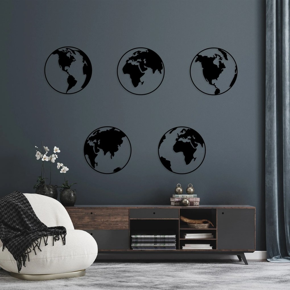 Acessório de Parede Decorativo World Map 2 – Preto – 50 x 50 cm (5 Peç