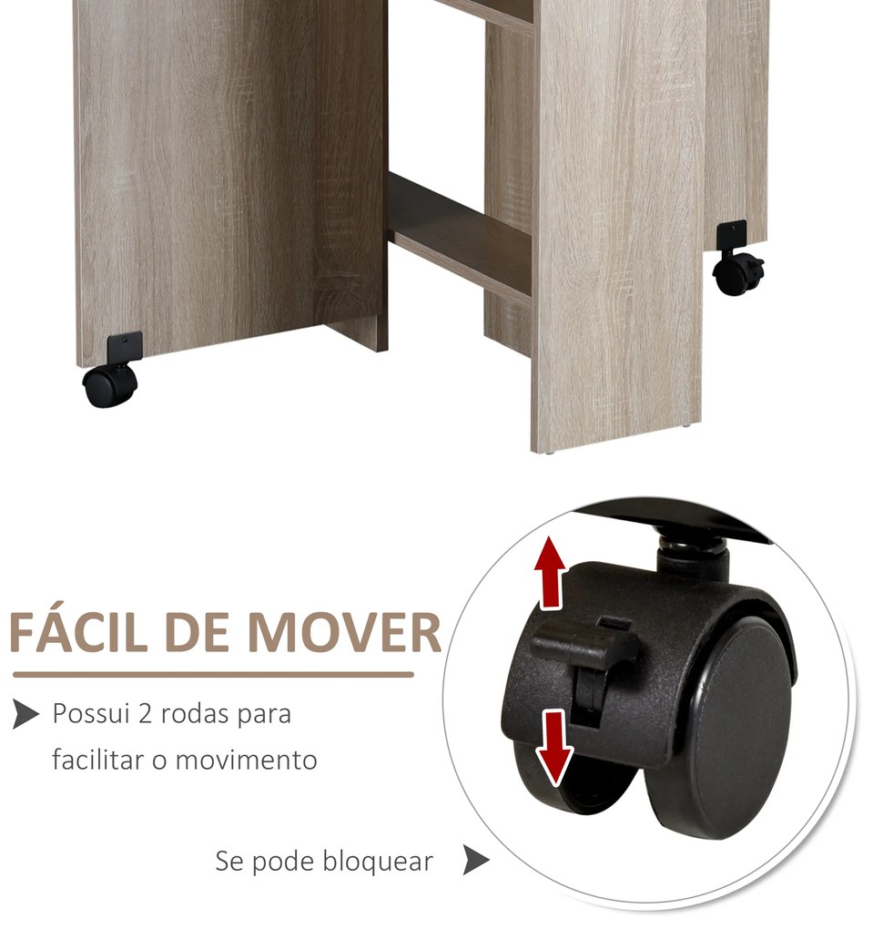 HOMCOM Mesa de Sala de Jantar Dobrável Mesa de Madeira com 2 Prateleiras de Armazenamento e Rodas para Cozinha 80x140x74 cm Madeira
