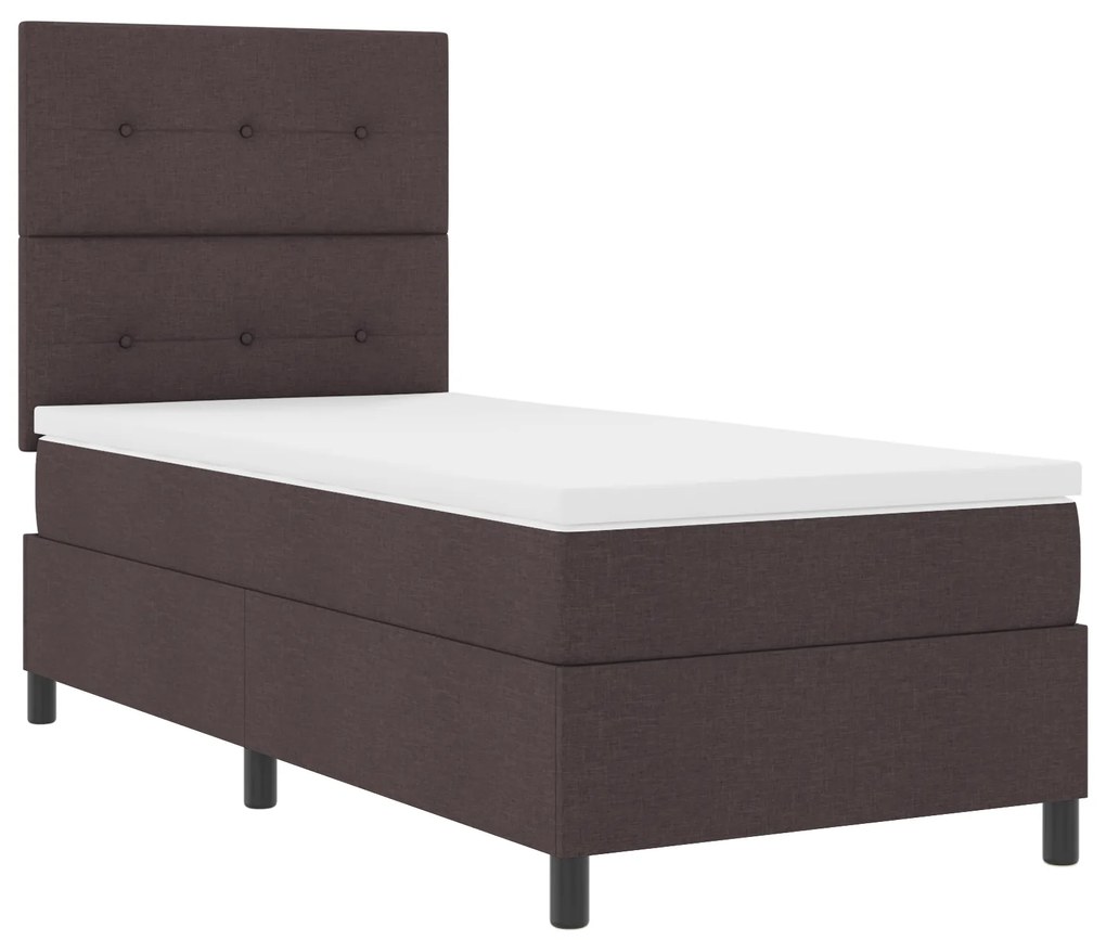 Cama Box Spring com Colchão Castanho Escuro Solteiro Tecido