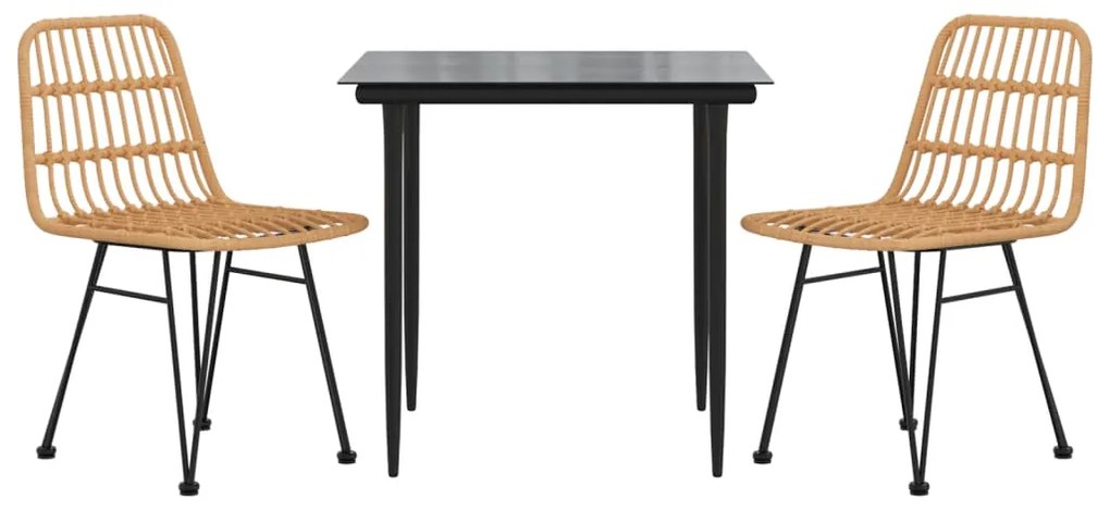 3 pcs conjunto de jantar para jardim vime PE