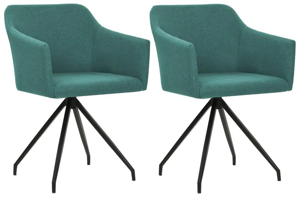 247062 vidaXL Cadeiras de jantar giratórias 2 pcs tecido verde