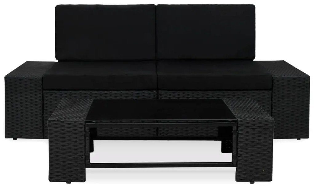 3 pcs conjunto lounge para jardim vime PE preto