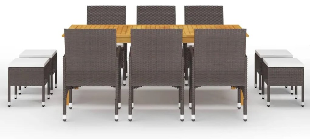11 pcs conjunto de jantar para jardim castanho