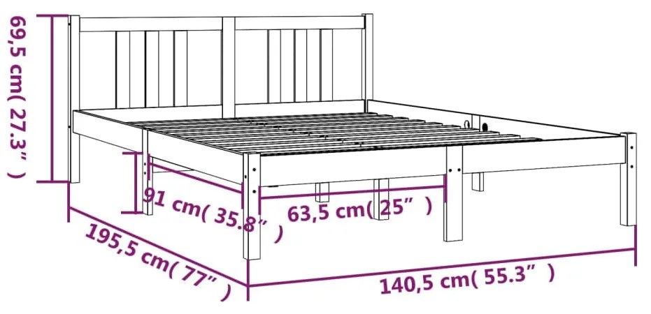 Estrutura de cama casal 135x190 cm madeira maciça castanho-mel