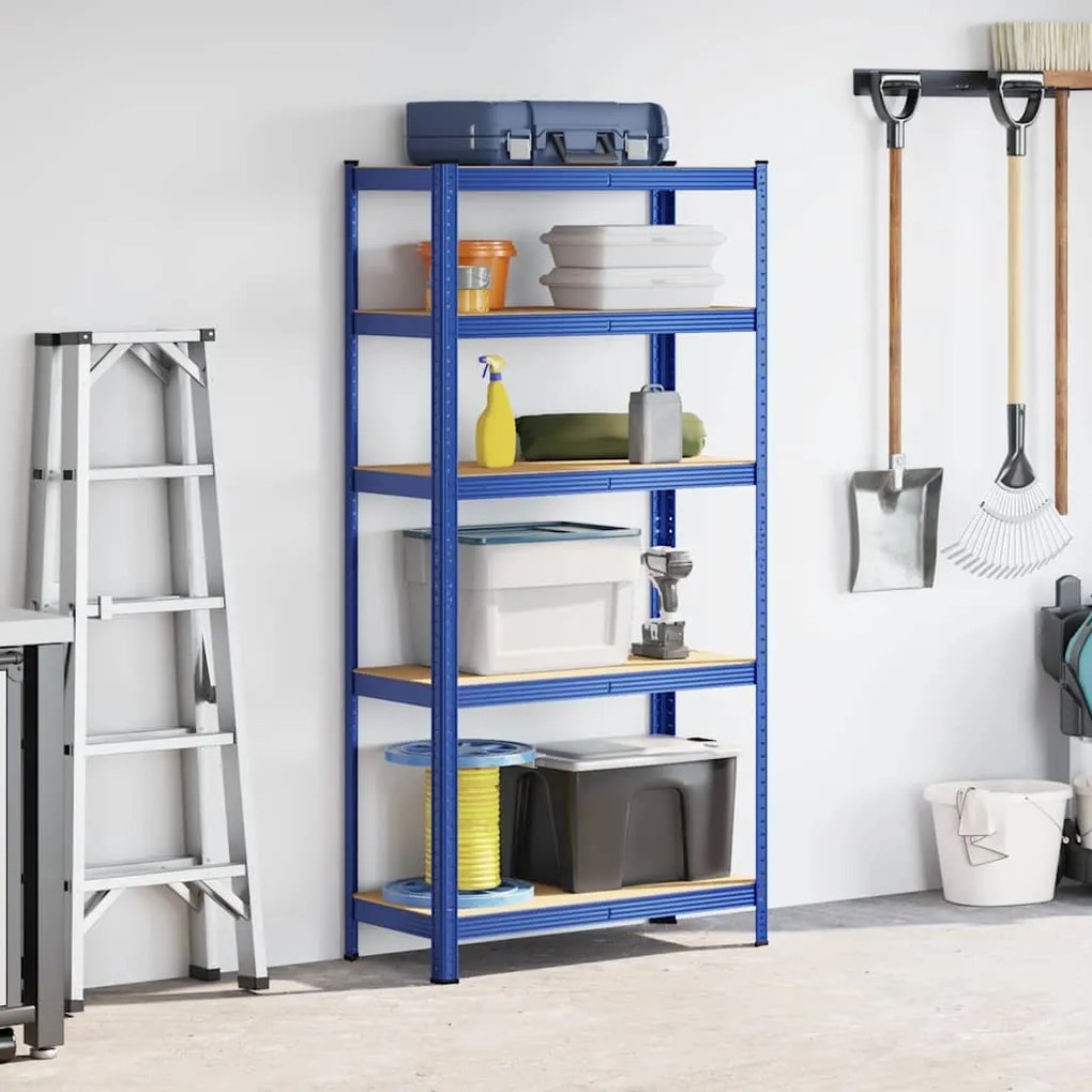 5-Layer Storage Shelf Blue Steel&amp;Madeira de engenharia