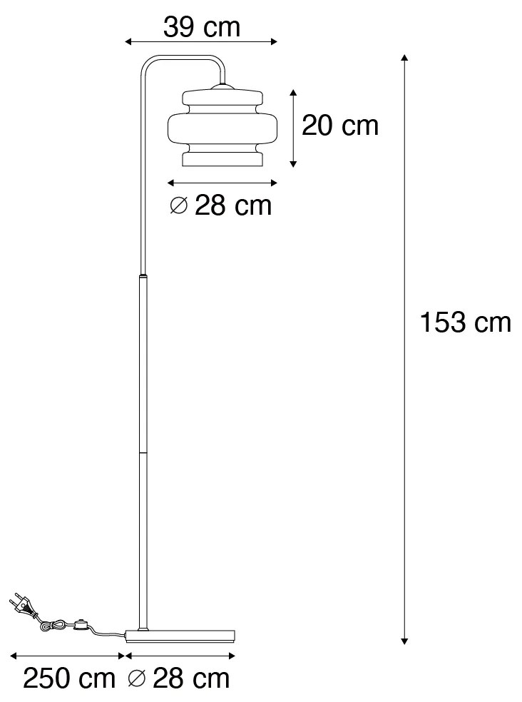 Candeeiro de pé retro preto com vidro verde - Denise