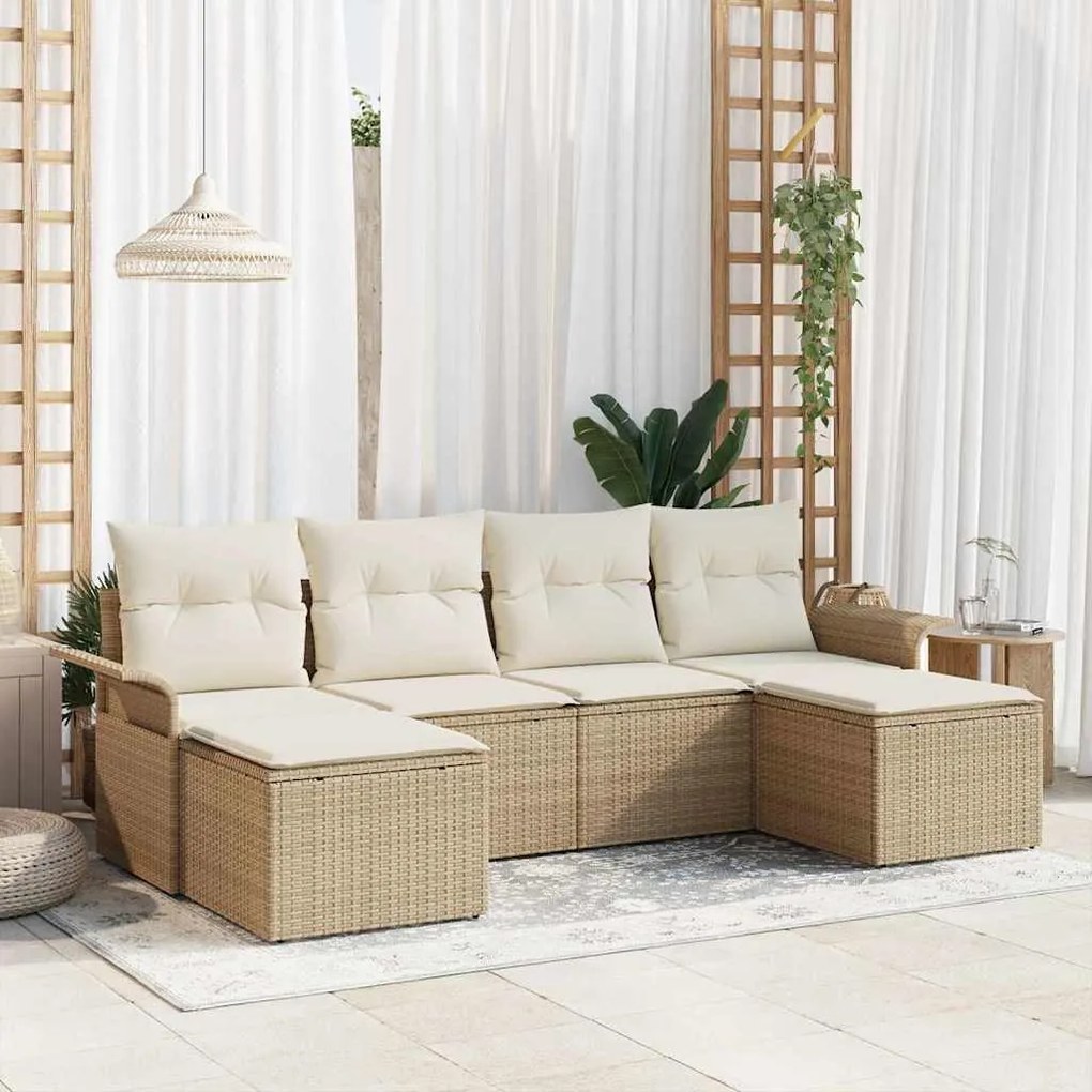 vidaXL Sofá de Jardim 6 Peças com Almofadas Beiges em Rattan Sintético