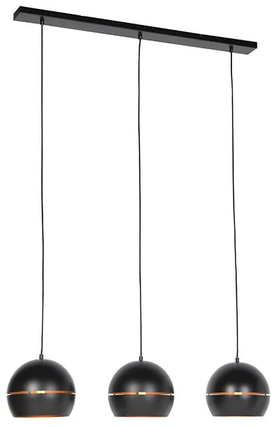 Candeeiro de suspensão inteligente preto com interior dourado 3 luzes incl. Wifi ST64 - Buell