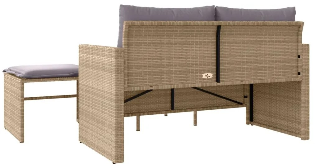 3 pcs conjunto de sofás p/ jardim com almofadões vime PE bege