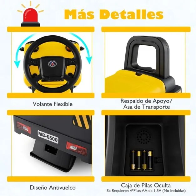 Andarilho carro de bombeiros para crianças com luzes, sirenes e música com arrumação debaixo do assento para crianças a partir dos 18 meses Amarelo