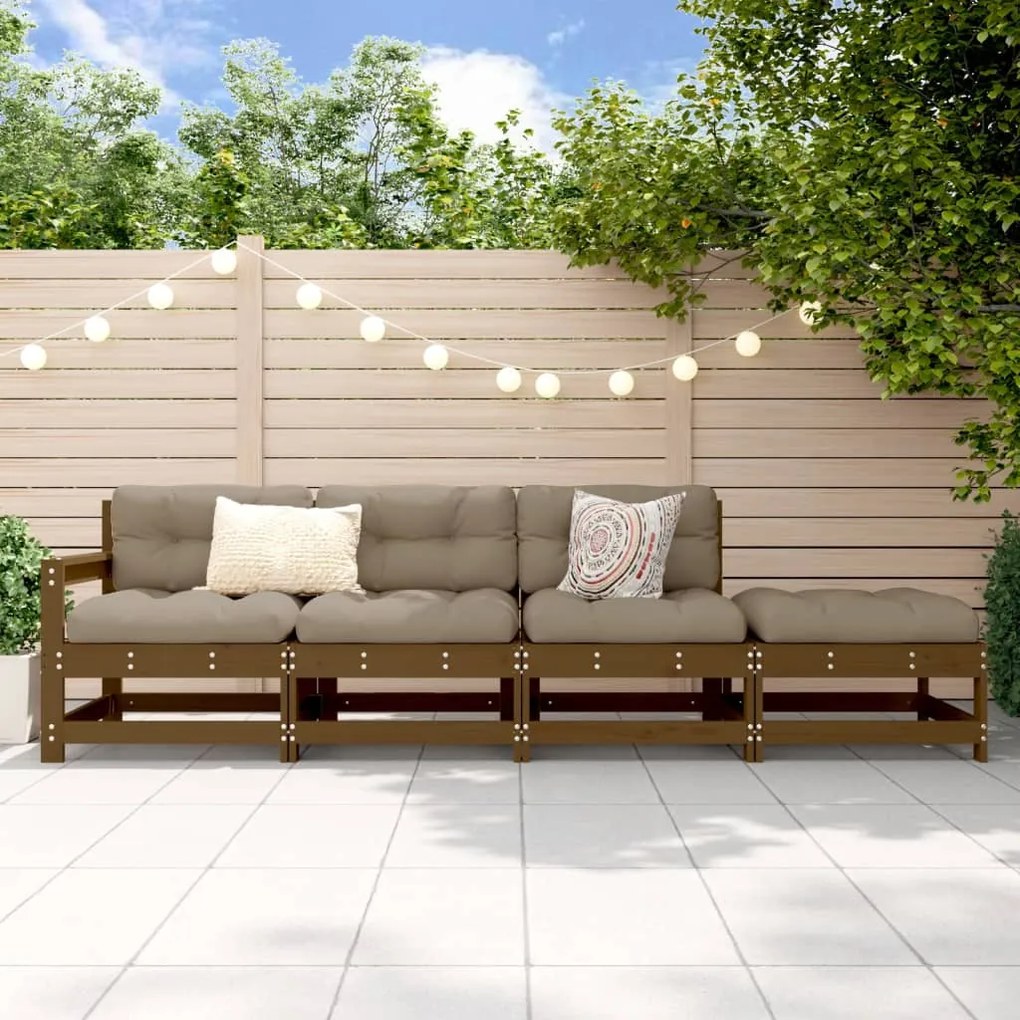 vidaXL 4 pcs conjunto lounge de jardim pinho maciço castanho-mel