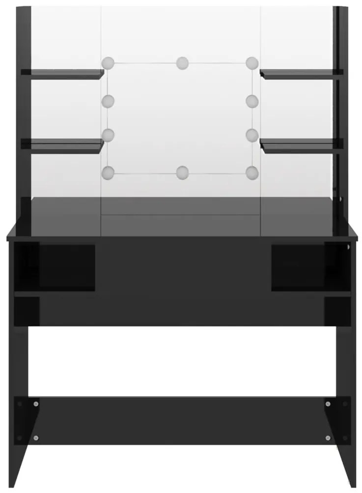 Mesa de maquilhagem c/ LEDs 100x40x135 cm MDF preto brilhante
