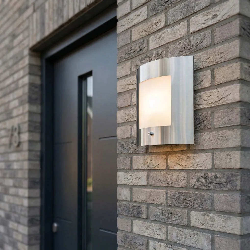 Candeeiro de parede exterior em aço IP44 sensor crepuscular - Emmerald