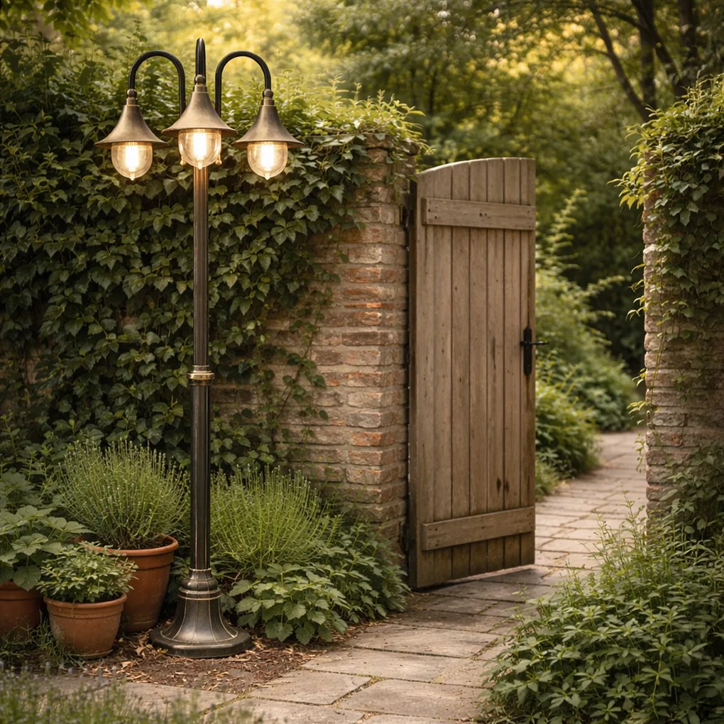 Lanterna de exterior clássica preta com dourado antigo 200cm 3-luzes IP44 - Daphne