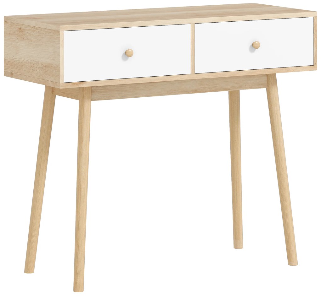HOMCOM Mesa Consola Moderna Consola de Entrada Estreita com 2 Gavetas para Corredor Entrada Sala ou Dormitório 86x35x75 cm Carvalho