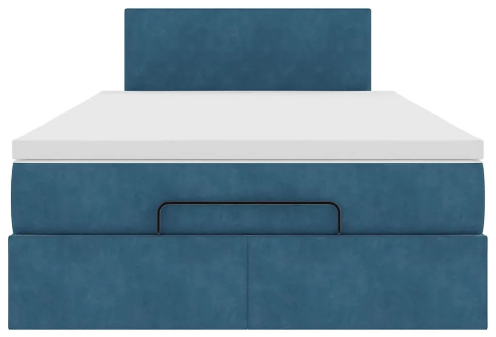Cama otomana com colchão 120x190 cm veludo azul-escuro