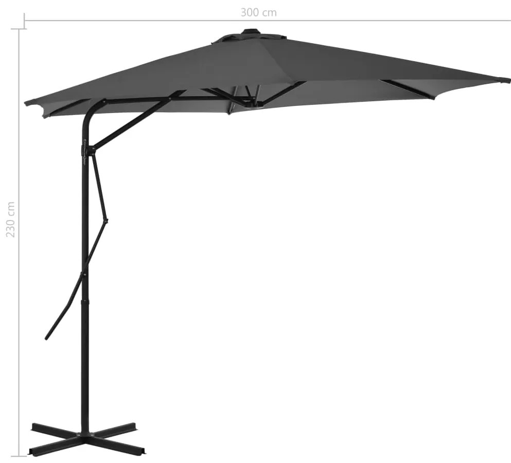 Guarda-sol de exterior com poste de aço 300 cm antracite