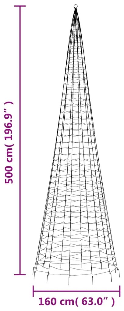 Árvore de Natal LED no mastro 1534 LEDs branco quente 500 cm