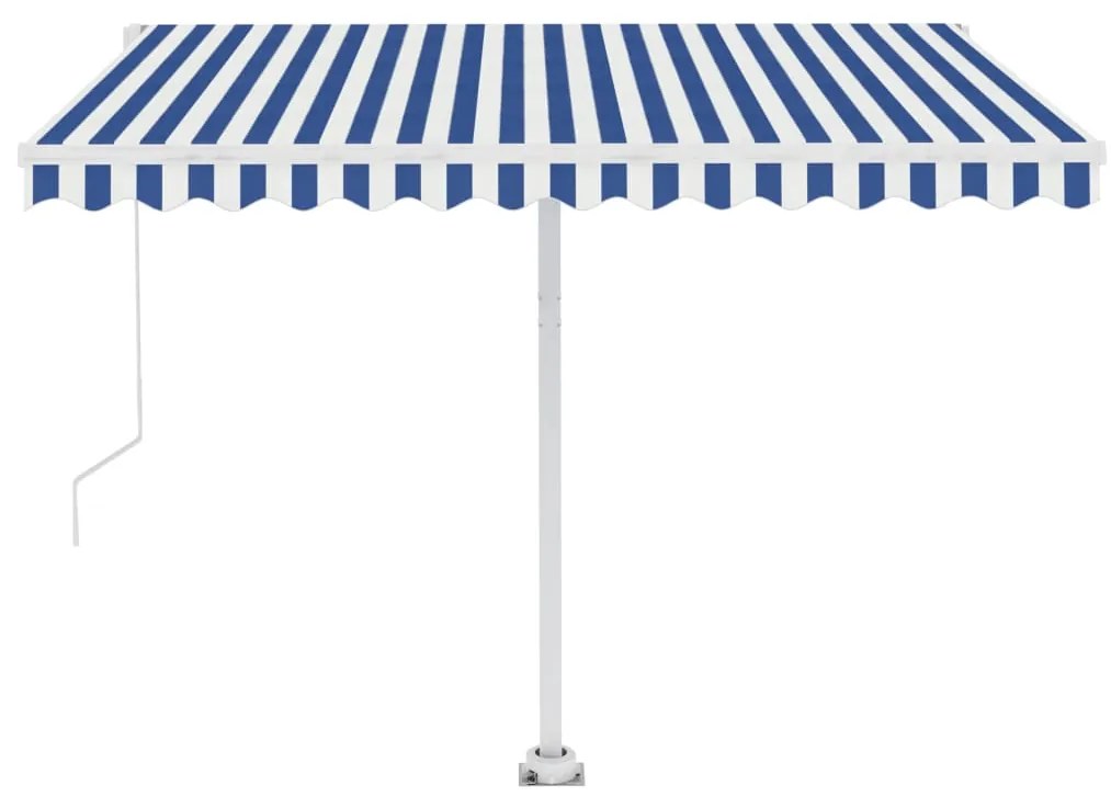 Toldo retrátil manual com LED 300x250 cm azul e branco