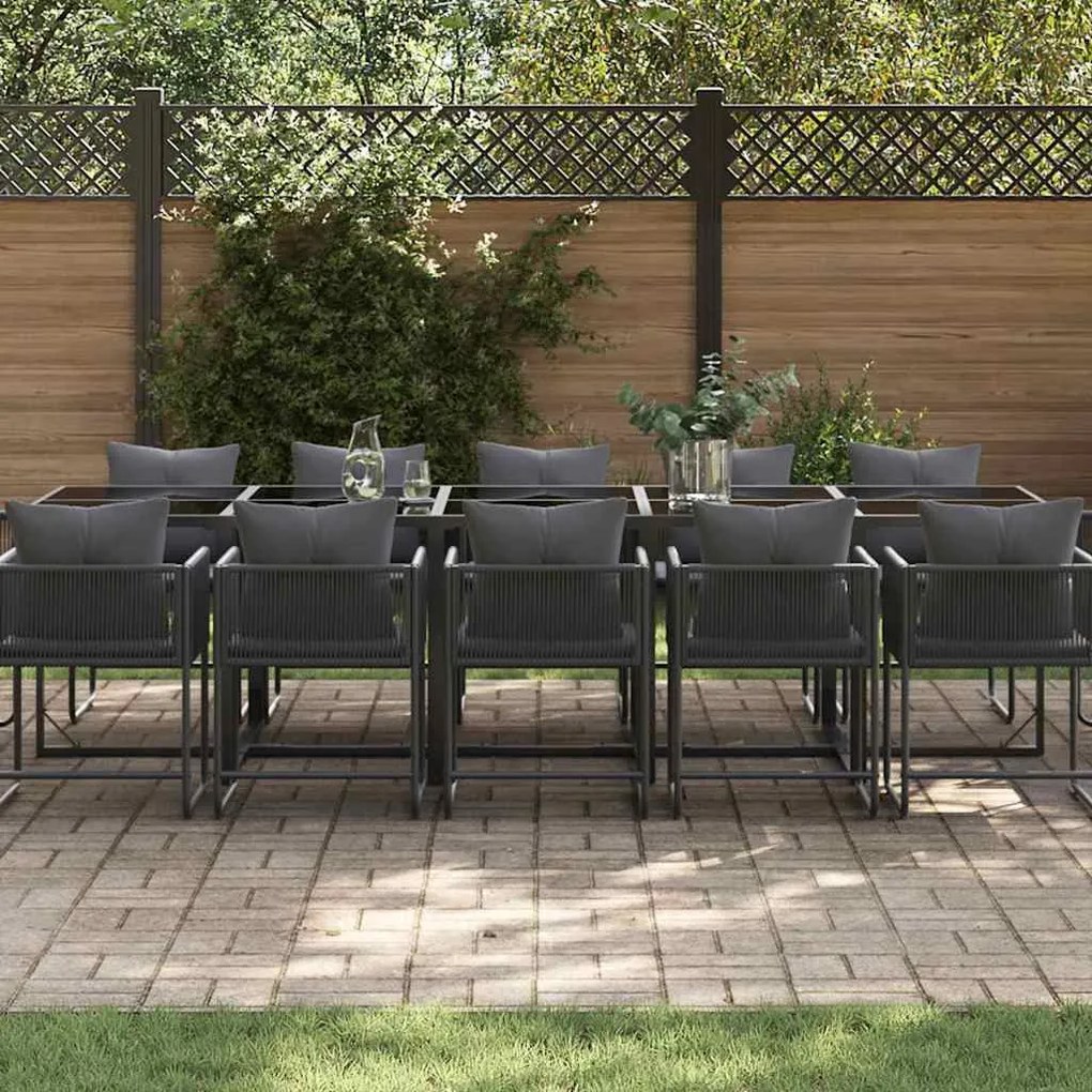 Conjunto de Jantar de Jardim vidaXL com 19 Peças e Almofadas Aço Preto