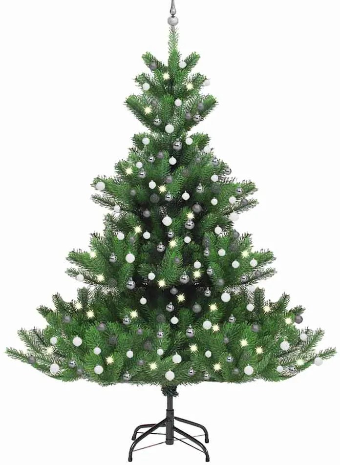 Árvore Natal artificial LEDs/bolas 240cm abeto caucasiano verde