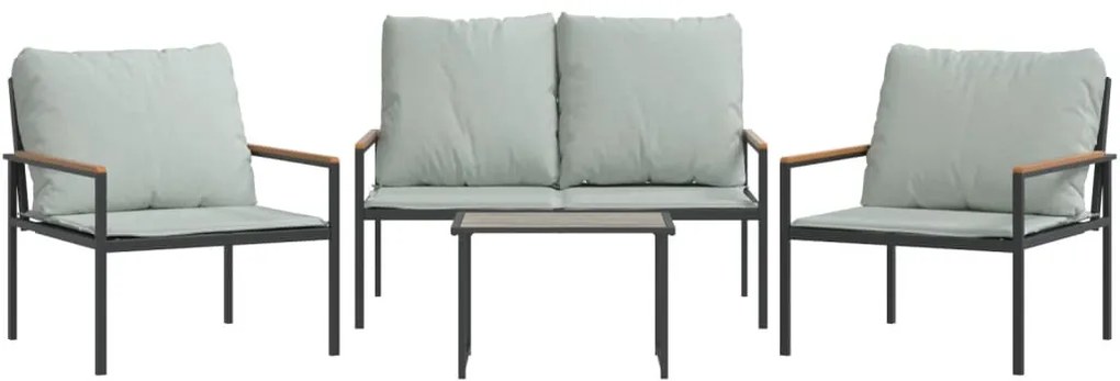 4 pcs conjunto lounge de jardim com almofadões aço antracite