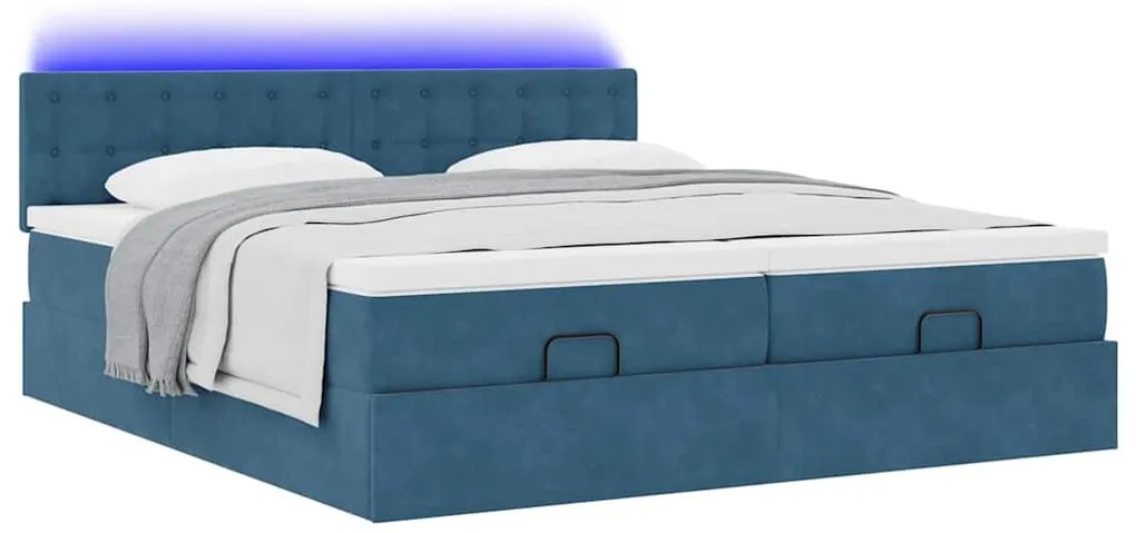 Estrutura cama otomana colchões 180x200 cm veludo azul escuro