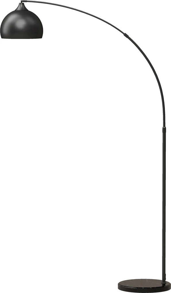 HOMCOM Candeeiro de Pé, Lâmpada de Sala Arco Ajustável, Base em Mármore, Estilo Vintage, 40W, E27, 100-115L x 35l x 170-180H cm, Preto | Aosom Portugal