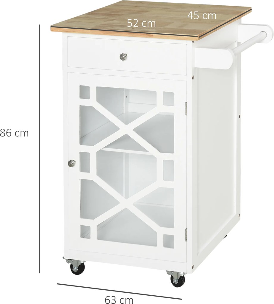 Carrinho de cozinha com Rodas 63 C x 45 P x 86 A cm gaveta, armário, toalheiro - branco