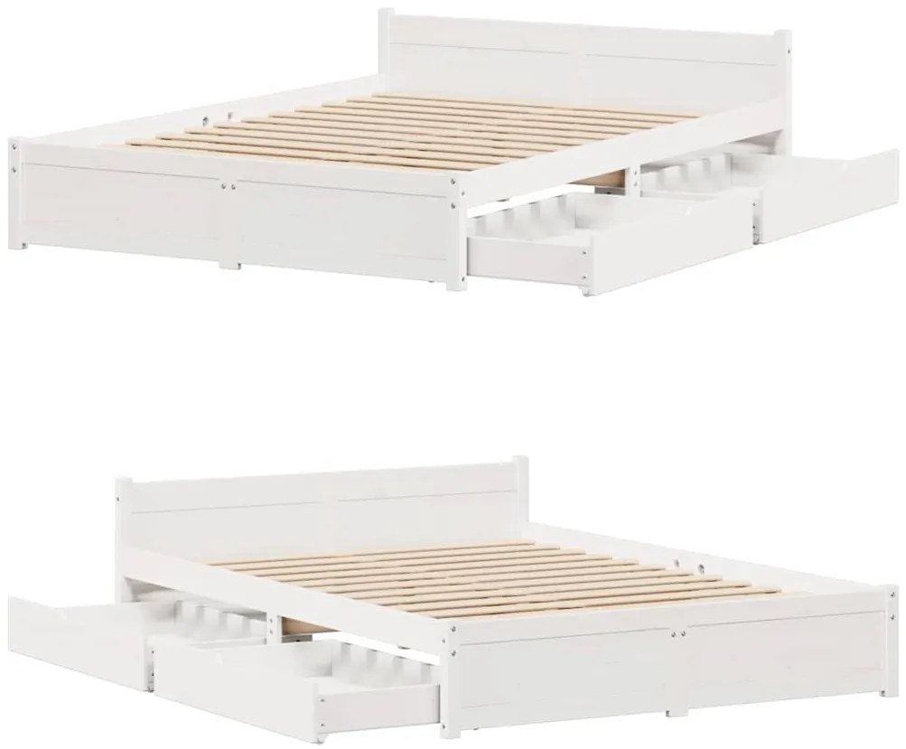 Cama sem colchão 140x200 cm madeira de pinho maciça branco