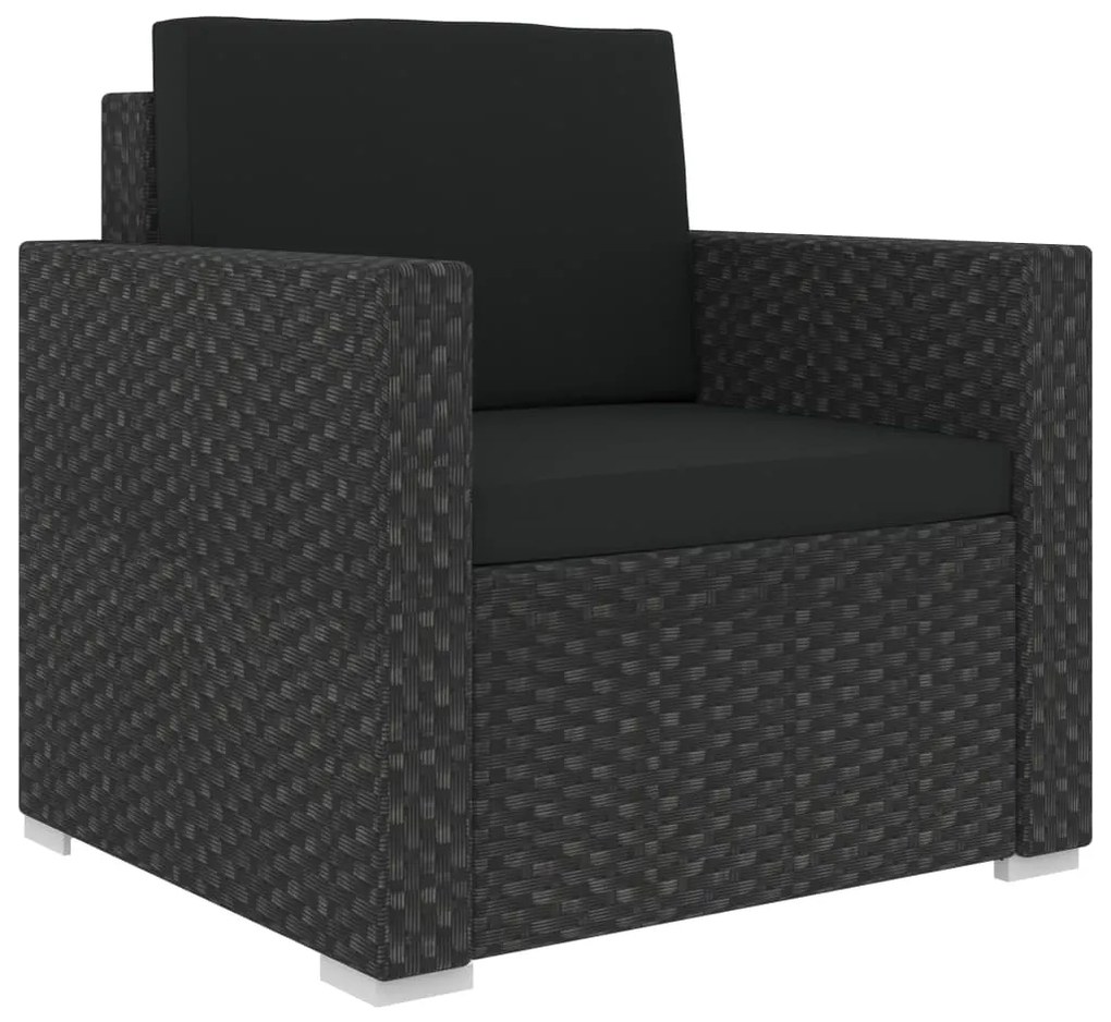 6 pcs conjunto lounge de jardim c/ almofadões vime PE preto