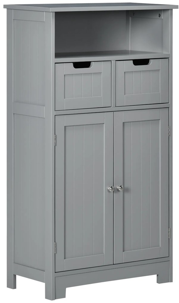 Kleankin Móvel de Banheiro com 2 Gavetas Compartimento Armário com Porta Prateleira Ajustável 60x30x109 cm Cinza | Aosom Portugal