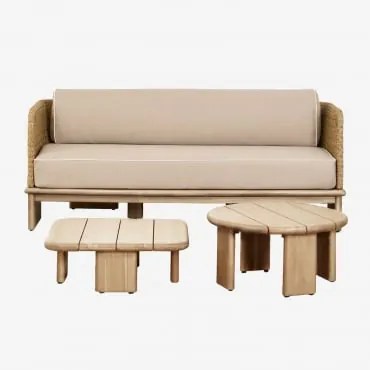 Conjunto De Jardim Com Sofá De 3 Lugares E 2 Mesas De Centro Em Rattan E Madeira De Acácia Famara Marrom Acácia Claro - Sklum