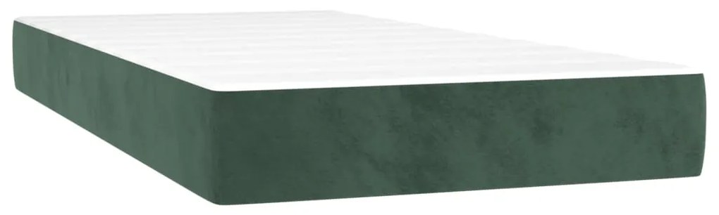 Cama box spring c/ colchão/LED 90x190 cm veludo verde-escuro