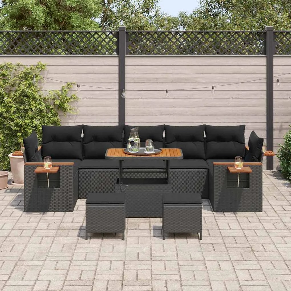 Conjunto de Sofá de Jardim vidaXL com 10 Peças com Almofadas Preto Vim
