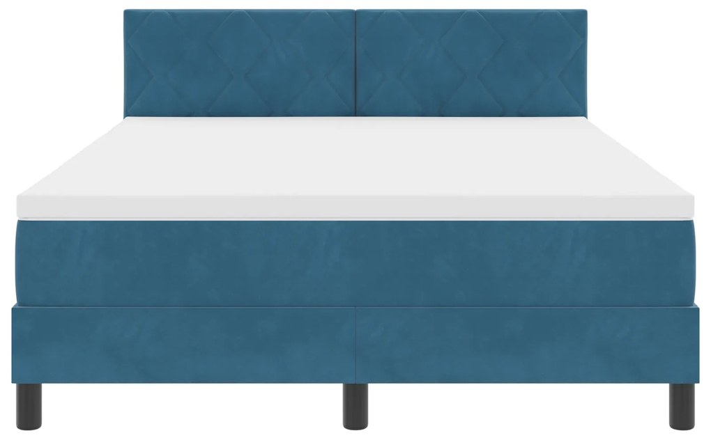 Cama Box Spring com Colchão Azul Escuro 160x200 cm Veludo
