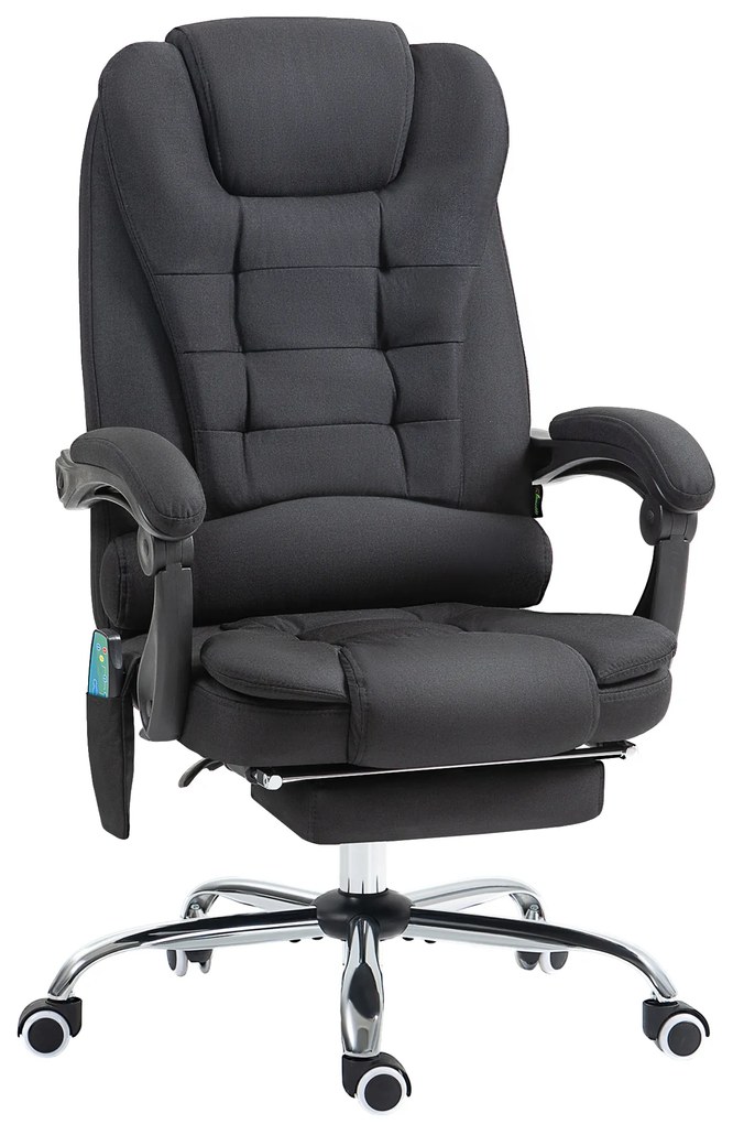 Vinsetto Cadeira de Escritório Direcional de Massagem Aquecida Altura Ajustável Encosto Reclinável Linho Preto | Aosom Portugal