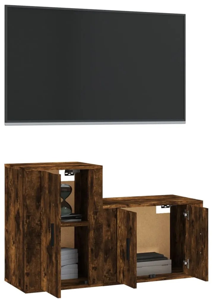 Conjunto móveis de TV 2pcs madeira processada carvalho fumado