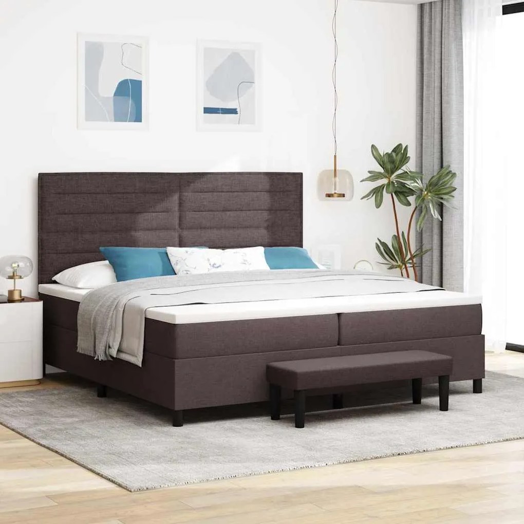 vidaXL Cama Box com colchão com cabeceira Castanho escuro 200 x 200 cm