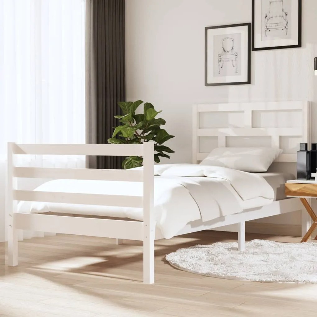 3101249 vidaXL Estrutura de cama solteiro 90x190 cm madeira maciça branco