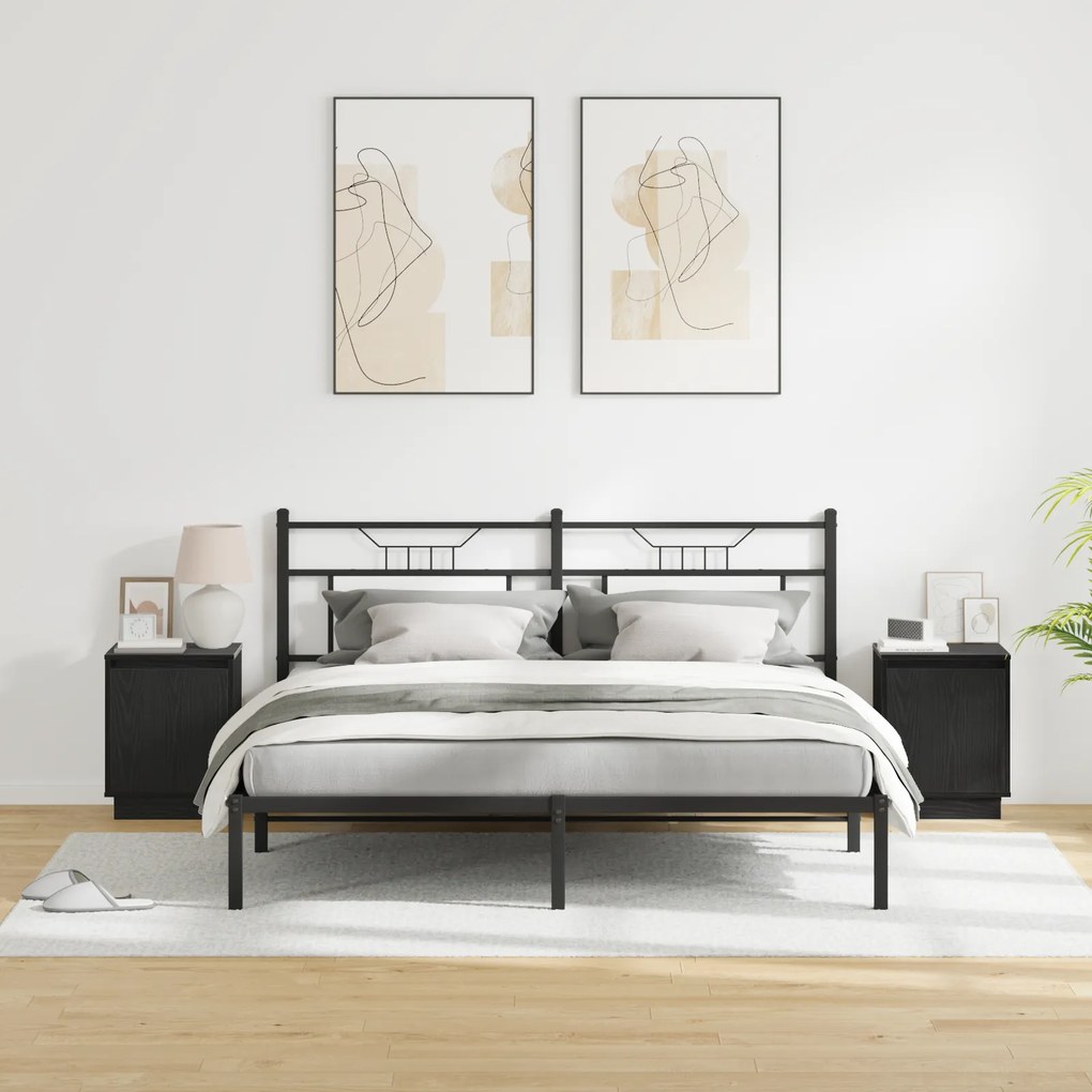 Cômodas de Cabeceira com Luzes LED 2 pcs Preto 39x34,5x50 cm