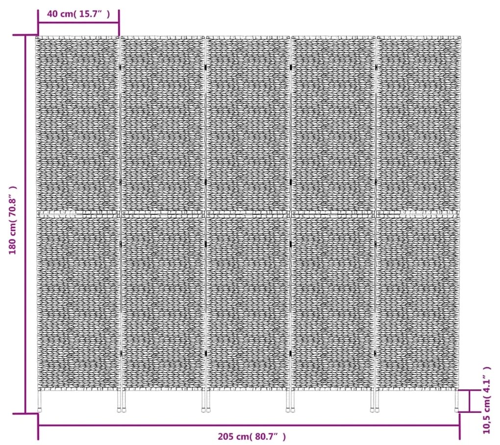 Biombo de 5 painéis 205x180 cm jacinto de água castanho