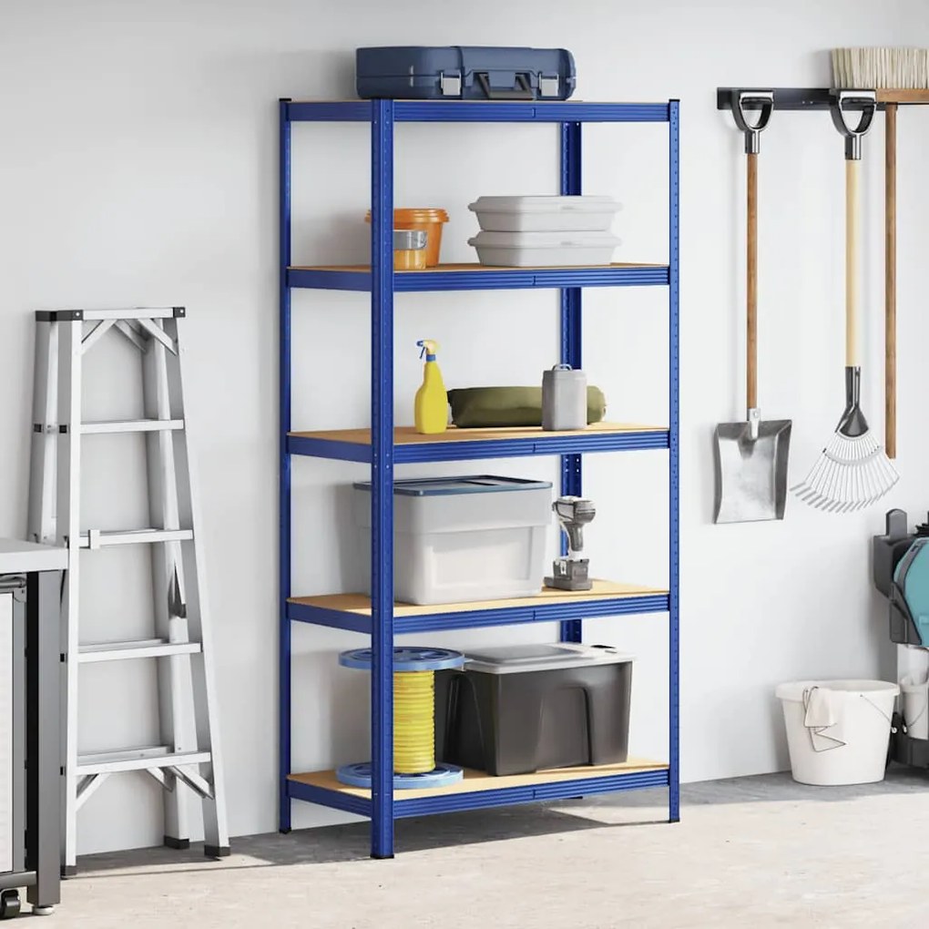 5-Layer Storage Shelf Blue Steel&amp;Madeira de engenharia