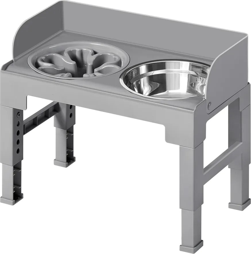 Comedouro elevado para cães, ajustável em altura e inclinável 42,5 x 24 x (28,5-36,5) cm Cinza